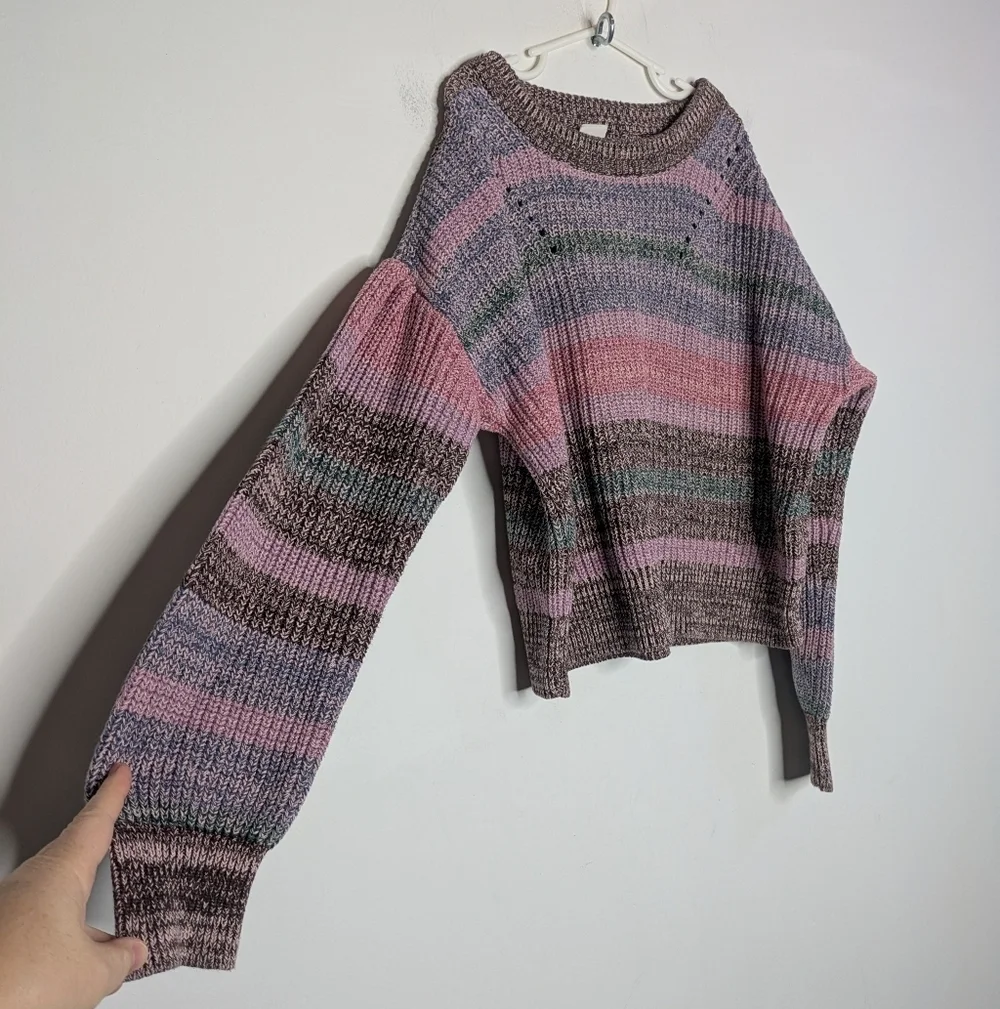 GAP Kids Brown Pink Blue Striped Knit Cotton Sweater 10/11 L